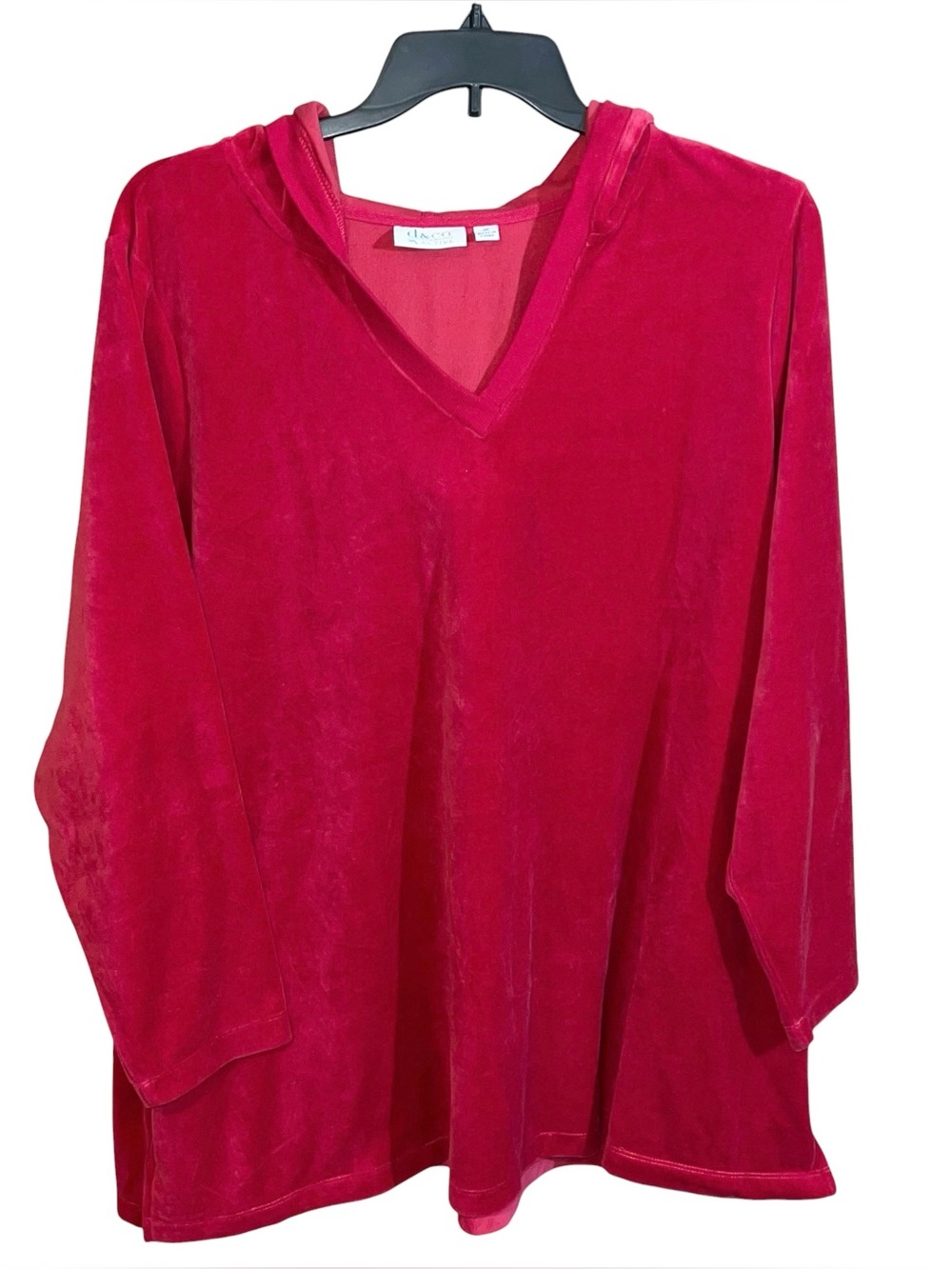 d&co. Long Sleeve Hoodie Velour Top Women’s 3X Red